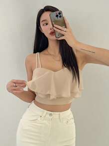 DAZY Top de tirantes unicolor ribete con fruncido