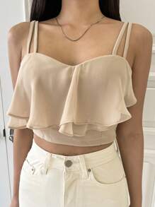 DAZY Top de tirantes unicolor ribete con fruncido