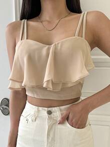 DAZY Top de tirantes unicolor ribete con fruncido