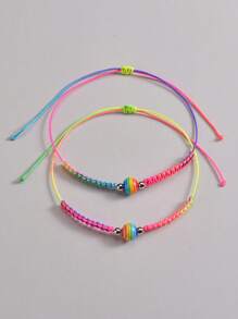 2 Cái/bộ Thời Trang Rainbow Họa Tiết Sọc Đính Hạt Trang Trí Dây Vòng Tay Cho Nữ Trang Trí Hàng Ngày - Màu huỳnh quang - Xem 2