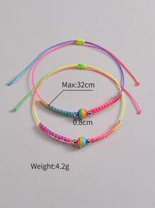 2 Cái/bộ Thời Trang Rainbow Họa Tiết Sọc Đính Hạt Trang Trí Dây Vòng Tay Cho Nữ Trang Trí Hàng Ngày - Màu huỳnh quang - Xem 3