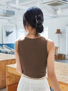 DAZY Sun Print Tank Top Crop Women Tops - Brown - View 2