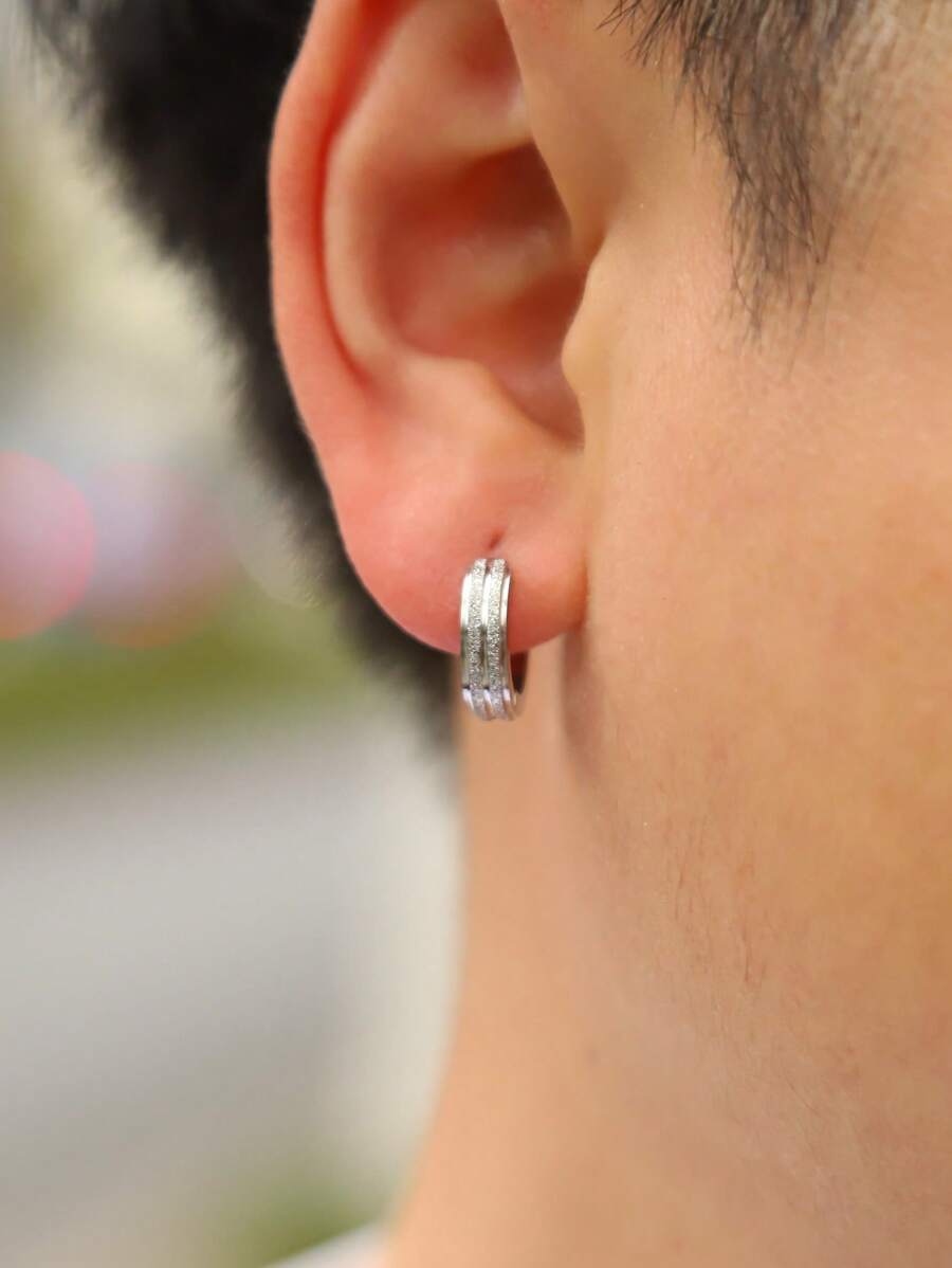 1 đôi khuyên tai đơn giản cho nam - Bạc - Xem 1