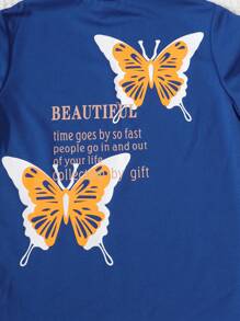 SHEIN Tops con gái Slogan Loại bướm Giải trí - Màu xanh lam - Xem 3