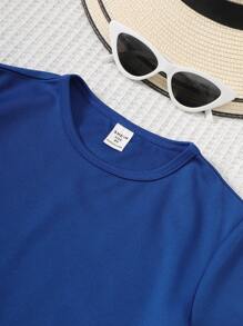 SHEIN Tops con gái Slogan Loại bướm Giải trí - Màu xanh lam - Xem 4