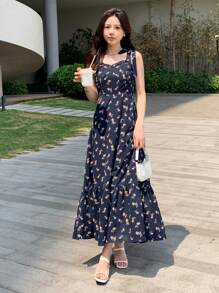 DAZY 小花印花綁帶肩帶吊帶裙