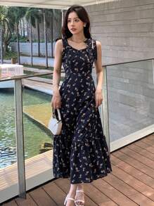 DAZY 小花印花綁帶肩帶吊帶裙