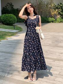 DAZY 小花印花綁帶肩帶吊帶裙