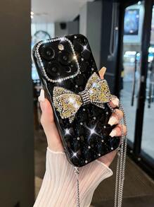 Vỏ điện thoại trang trí nơ rhinestone có dây buộc - Vàng - Xem 2