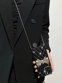 Vỏ điện thoại trang trí nơ rhinestone có dây buộc - Vàng - Xem 3