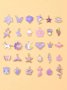 30 Cái/bộ 30 Mặt Dây Chuyền Hợp Kim Tráng Men Phong Cách Hình Đuôi Cá Voi & Vương Miện & Nơ & Lá Phong Màu Sắc Hỗn Hợp Ngẫu Nhiên Thời Trang Hợp Kim Kẽm Mặt Dây Chuyền Tự Làm Cho Phụ Nữ Để Làm Trang Sức Tự Làm - Nhiều màu - Xem 1