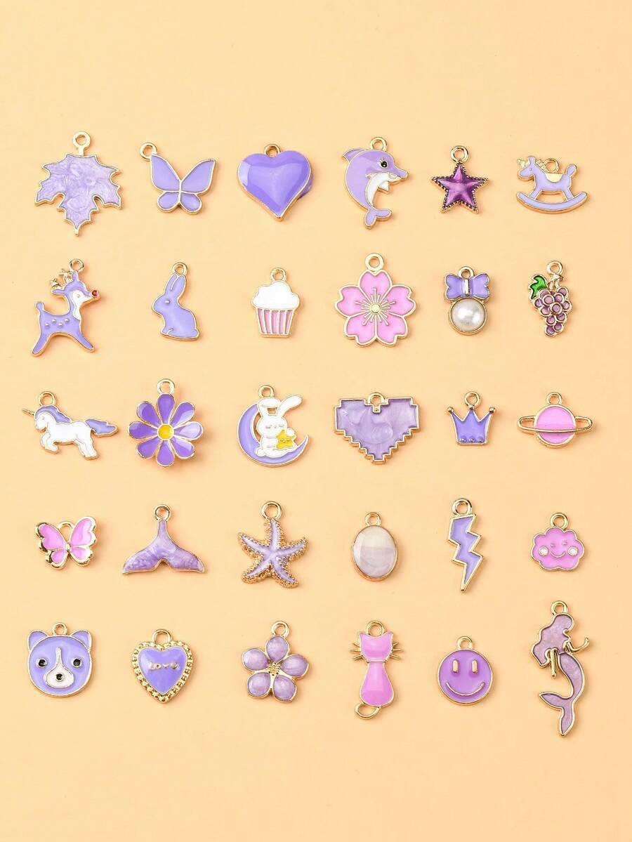 30 Cái/bộ 30 Mặt Dây Chuyền Hợp Kim Tráng Men Phong Cách Hình Đuôi Cá Voi & Vương Miện & Nơ & Lá Phong Màu Sắc Hỗn Hợp Ngẫu Nhiên Thời Trang Hợp Kim Kẽm Mặt Dây Chuyền Tự Làm Cho Phụ Nữ Để Làm Trang Sức Tự Làm - Nhiều màu - Xem 1