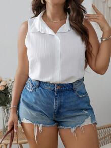 SHEIN LUNE 大碼前紐扣襯衫連體衣 - 白色 - 查看 3