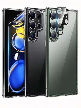 1 pieza Funda de celular transparente & 2 piezas pantalla protección Película templada & 2 piezas Película de lente compatible con Samsung