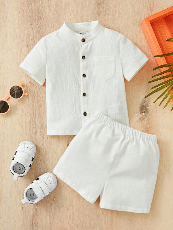 SHEIN Baby Boy Patched Pocket Shirt & Shorts SHEIN USA