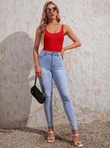 SHEIN Tall Solid Tank Top - Red - View 3
