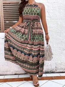 SHEIN LUNE Đầm Plus Size Thắt lưng Hình học Bộ lạc Boho - Hồng - Xem 4