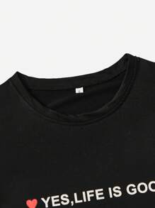 Mulvari Summer Heart & Slogan Graphic Tee, YES, - Black - View 7