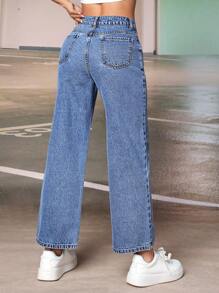 SHEIN PETITE Jeans de pierna recta con bolsillo oblicuo