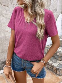 EMERY ROSE Summer Women's Solid Color V-Neck Short Sleeve T-Shirt