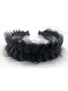 Updo de cabello medio trenzado sintético - Negro - Ver 1
