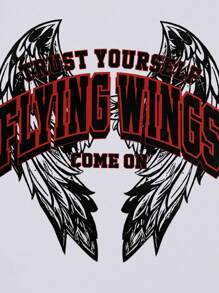 ROMWE MEN Street Life Guys Cotton Wing & Letter Graphic Tee - White - View 3