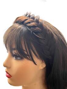 Updo de cabello medio trenzado sintético - Negro - Ver 2