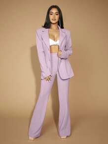 SHEIN SXY 前接縫喇叭褲 - 紫丁香色 - 查看 3