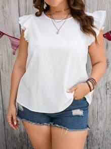 SHEIN LUNE Plus Ruffle Trim Blouse - White - View 5