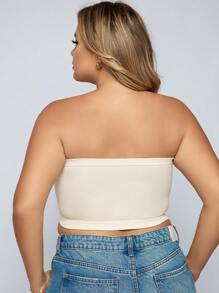 Plus Size Casual Strapless Backless Plain Beige Medium Stretch Tube Top Bra - Beige - View 2