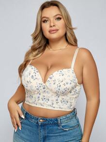 Plus Floral Print Underwire Longline Bra - Multicolor - View 1