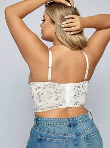 Plus Floral Print Underwire Longline Bra - Multicolor - View 2