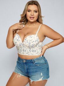 Plus Floral Print Underwire Longline Bra - Multicolor - View 4