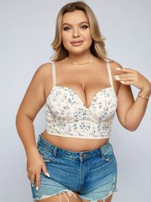 Plus Floral Print Underwire Longline Bra - Multicolor - View 5
