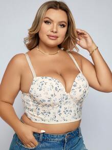 Plus Floral Print Underwire Longline Bra - Multicolor - View 6