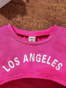 SHEIN 女孩字母圖案T恤和撞色滾邊吊帶上衣和緊身打底褲 - 玫紅色 - 查看 6