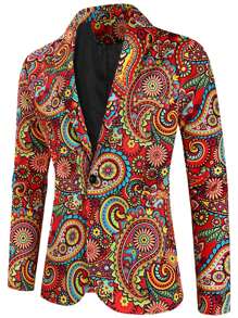 Hombres Blazer floral al azar & con estampado de paisley con botón - Multicolor - Ver 3