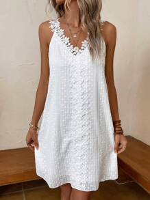SHEIN Clasi Vestido de lunares panel con encaje - Blanco - Ver 4