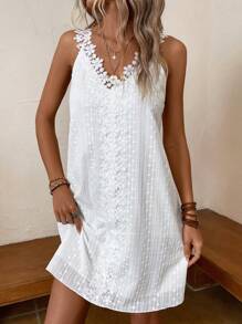 SHEIN Clasi Vestido de lunares panel con encaje - Blanco - Ver 5