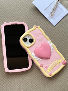 Ốp Điện Thoại Silicon Hình Trái Tim Đáng Yêu Tương Thích Với Iphone 13, Iphone 14 Pro Max, Iphone 13 Pro Max, Iphone 11, Iphone 12 - Hồng - Xem 2