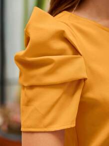 SHEIN Clasi 鎖眼領口泡泡袖襯衫 - 黃色 - 查看 4