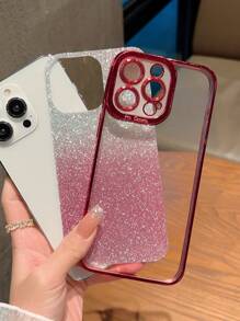 Clear Electroplated Phone Case With Glitter Paper - Red - View 3