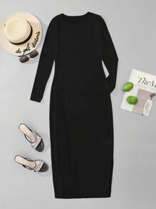 SHEIN Swim Cover up liso de muslo con abertura - Negro - Ver 4