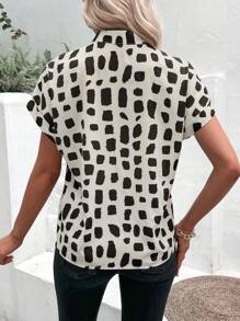 SHEIN Clasi Allover Print Batwing Sleeve Blouse - Apricot - View 2