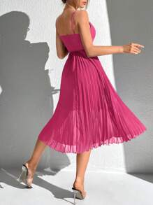 SHEIN Tall Solid Pleated Hem Cami Dress - Hot Pink - View 2