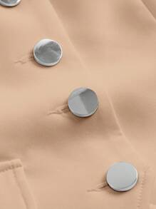 SHEIN MOD Solid Button Front Vest Blazer & Pleated Skirt In Fall/Winter - Apricot - View 3