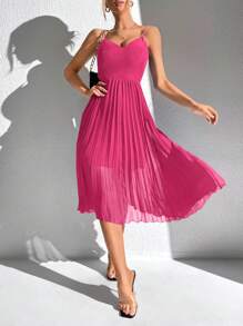 SHEIN Tall Solid Pleated Hem Cami Dress - Hot Pink - View 3