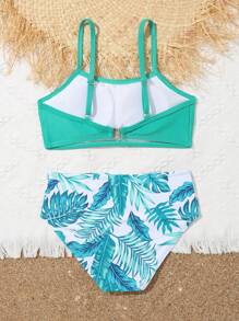 Conjunto de bikini con estampado tropical para niña preadolescente, playa de verano - Multicolor - Ver 4