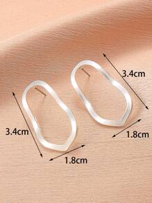 1對時尚鋅合金幾何耳釘適合女士日常裝飾 - 銀色 - 查看 5