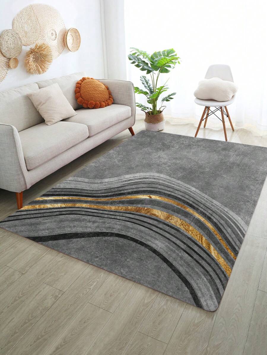 1 Tấm Thảm Họa Tiết Đồ Họa, Thảm Lót Sàn Polyester Hiện Đại Cho Gia Đình - Xám - Xem 1